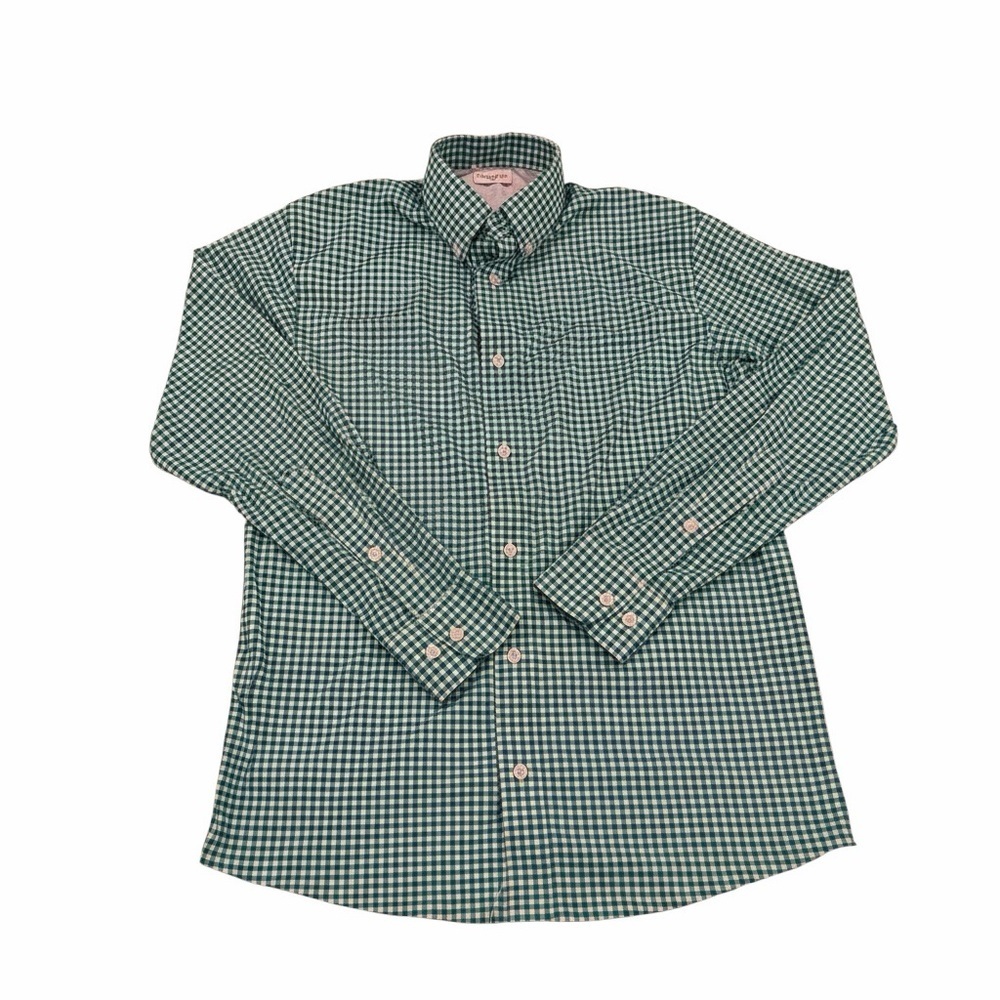 Collars & Co Green Gingham Dress Collar Polo Shirt Small Stretch EUC